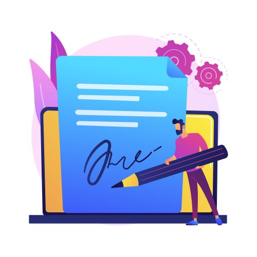 Electronic signature technology. Operation validation, digital signing, electronic documents verification. Virtual agreement confirmation. Vector isolated concept metaphor illustration